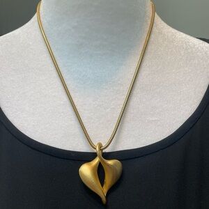 Vintage Monet Abstract Pendant on Snake Chain Brushed Gold-Tone Heart